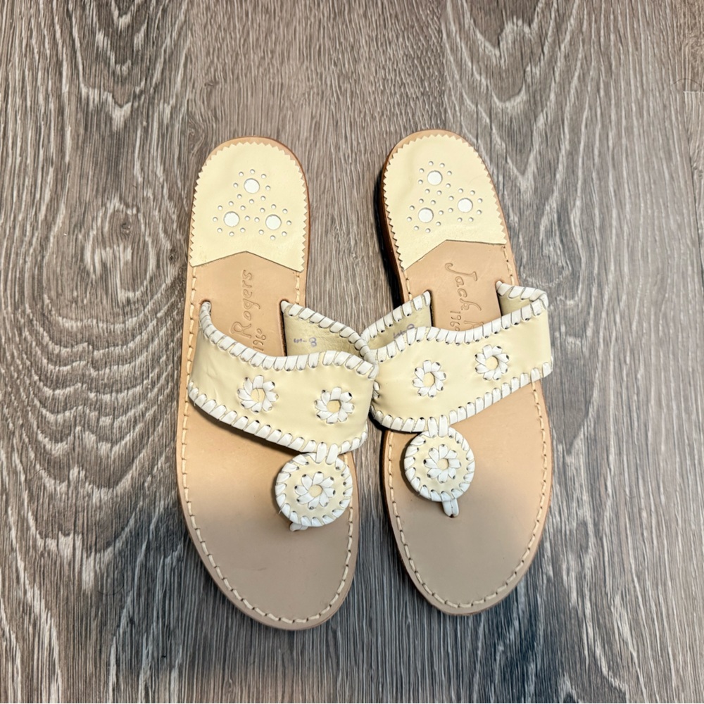 Jack Rogers Classic Flat Tan and White Sandals